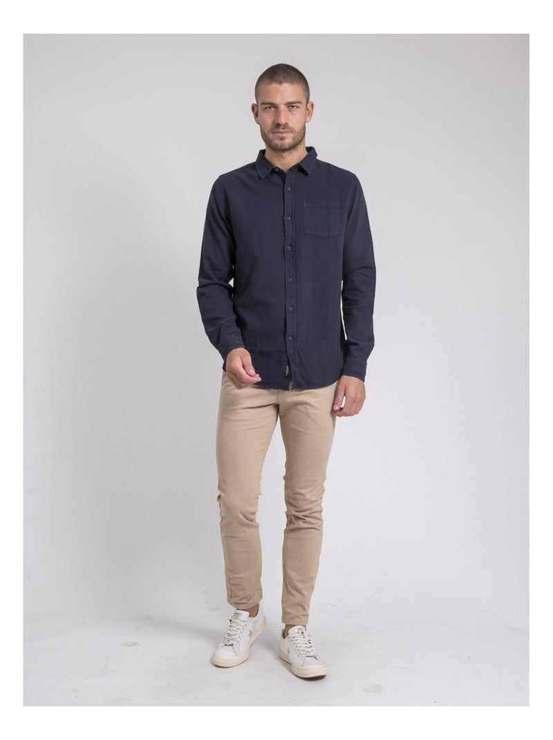 Chemise manches longues pur coton TAMORIS Bleu marine - Kiabi