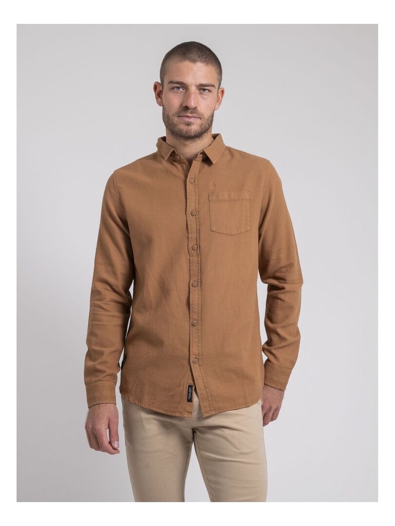 Chemise manches longues pur coton TAMORIS Marron caramel - Kiabi