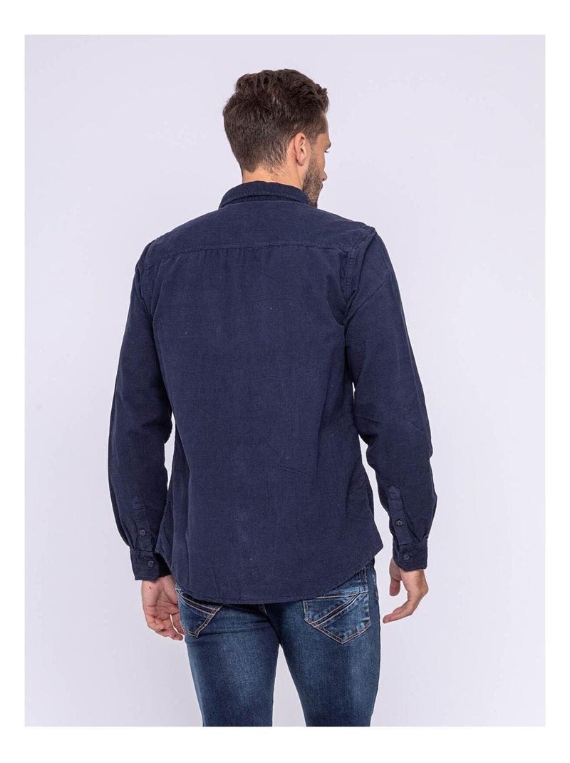 Chemise manches longues pur coton velours TRESOR Bleu marine - Kiabi