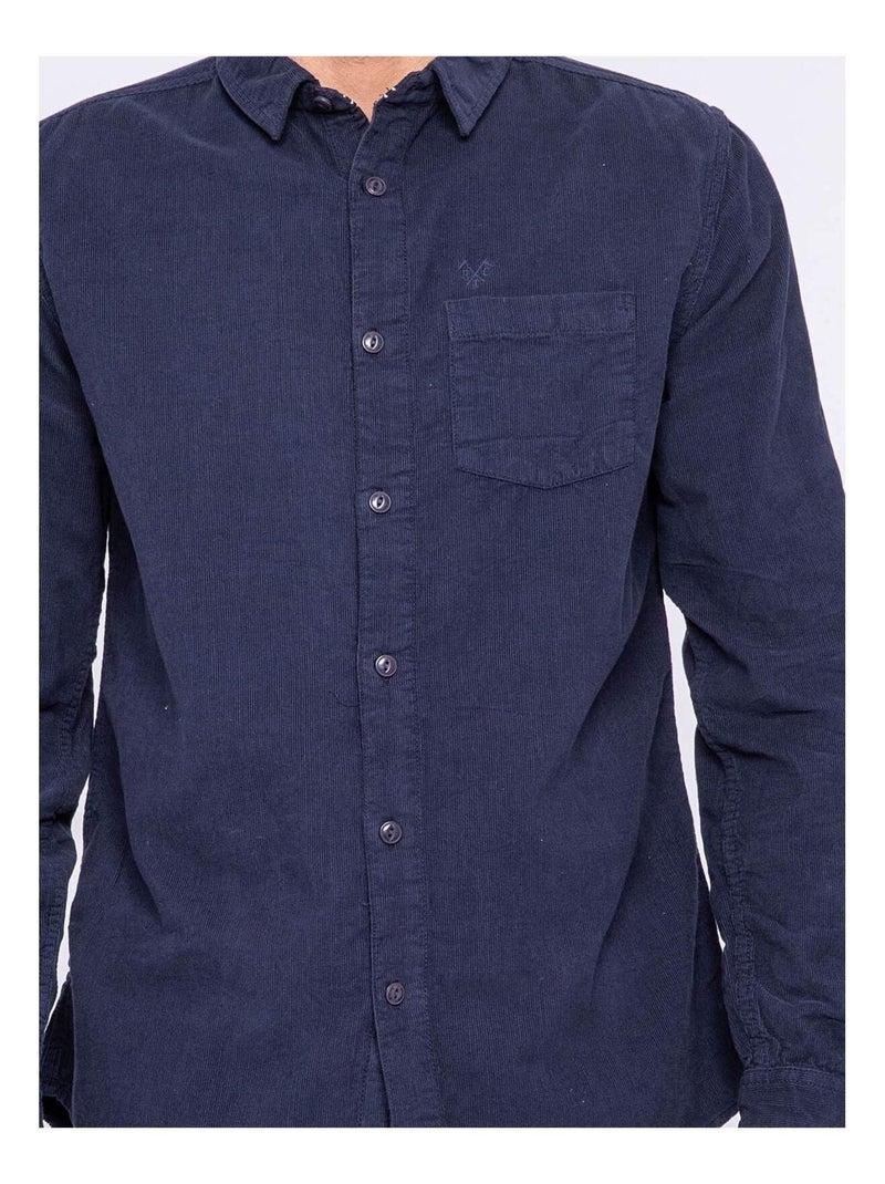 Chemise manches longues pur coton velours TRESOR Bleu marine - Kiabi