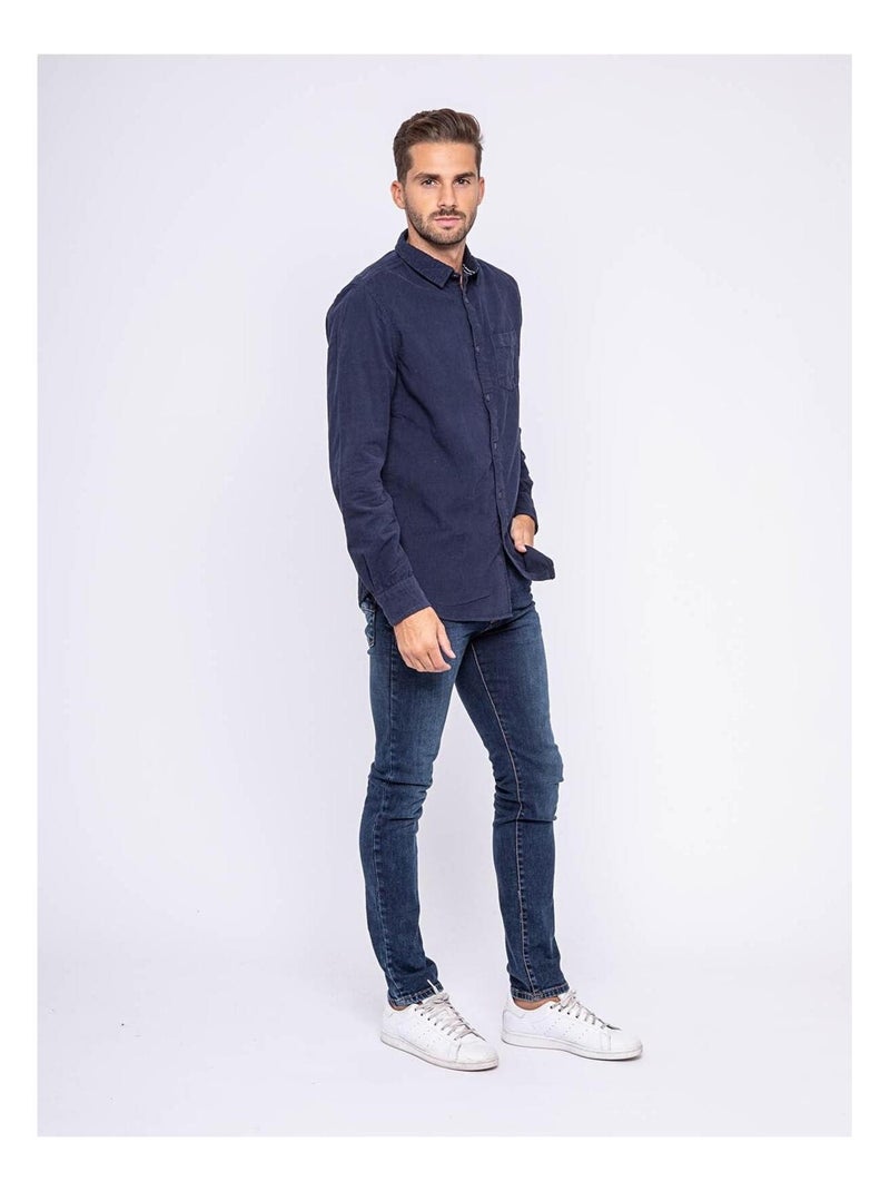 Chemise manches longues pur coton velours TRESOR Bleu marine - Kiabi