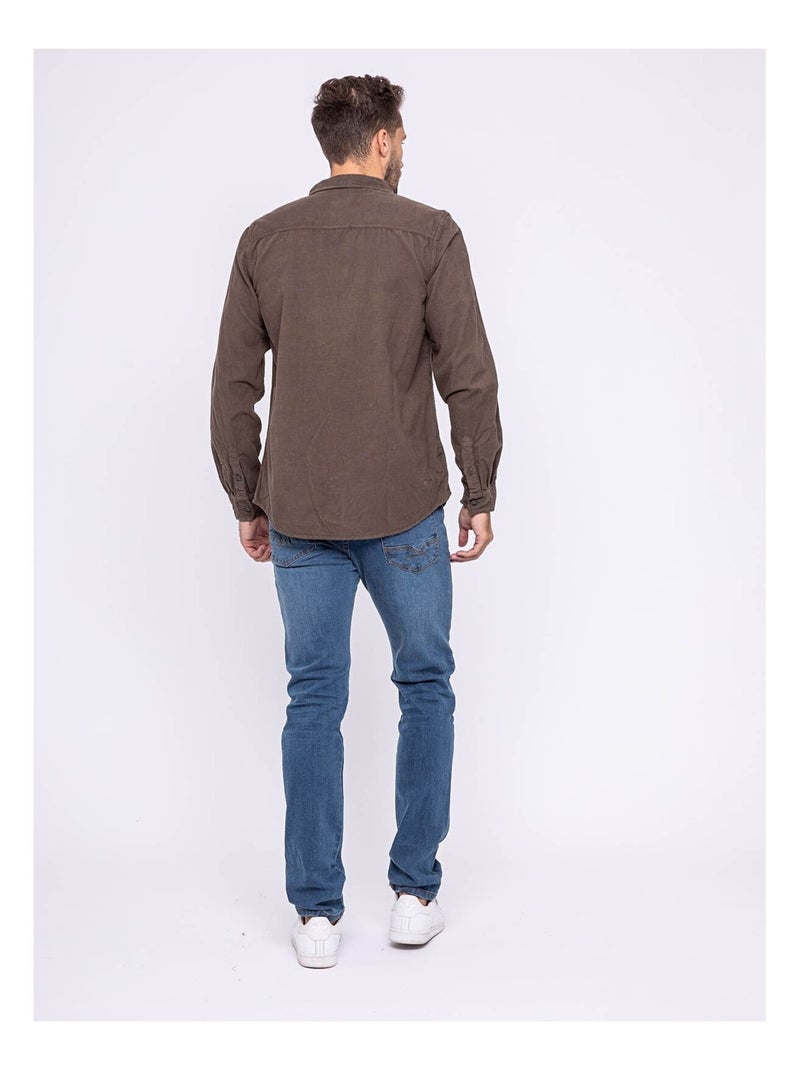 Chemise manches longues pur coton velours TRESOR Kaki - Kiabi