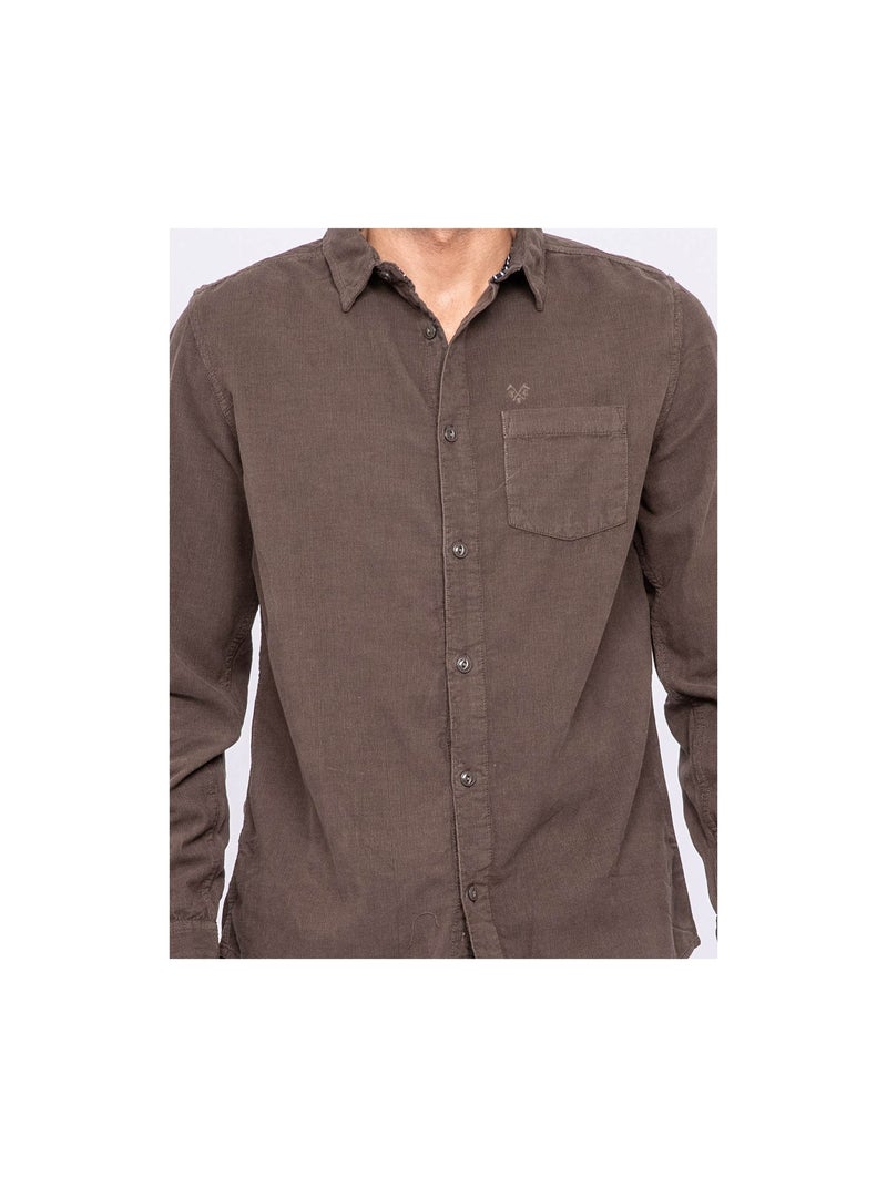 Chemise manches longues pur coton velours TRESOR Kaki - Kiabi