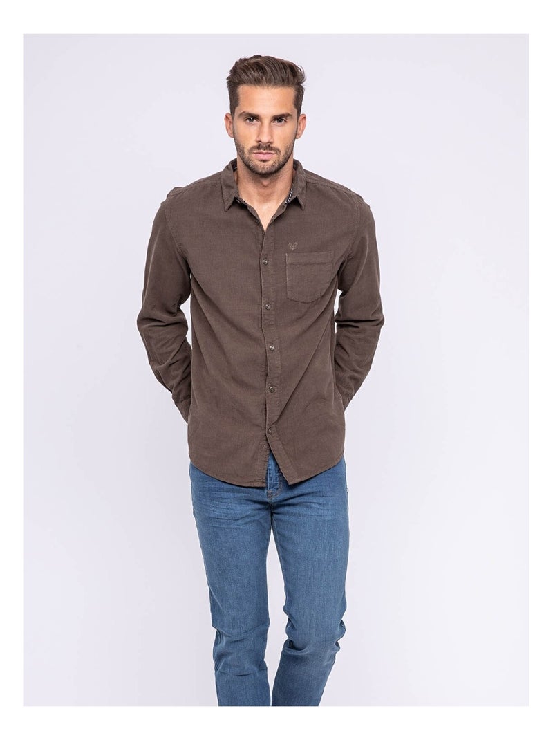 Chemise manches longues pur coton velours TRESOR Kaki - Kiabi