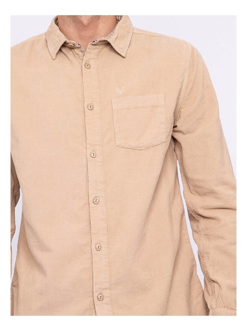 Chemise manches longues pur coton velours TRESOR Marron - Kiabi