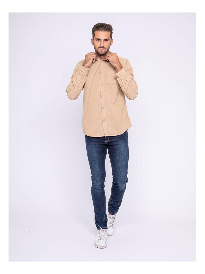 Chemise manches longues pur coton velours TRESOR Marron - Kiabi