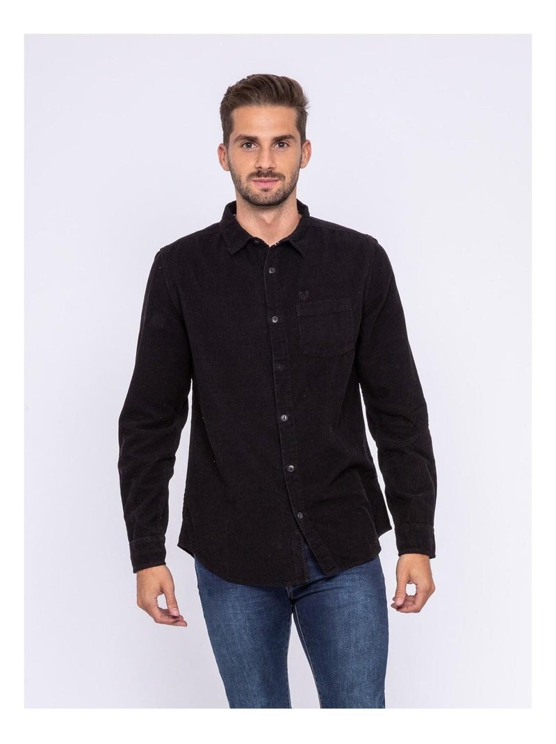 Chemise manches longues pur coton velours TRESOR Noir - Kiabi