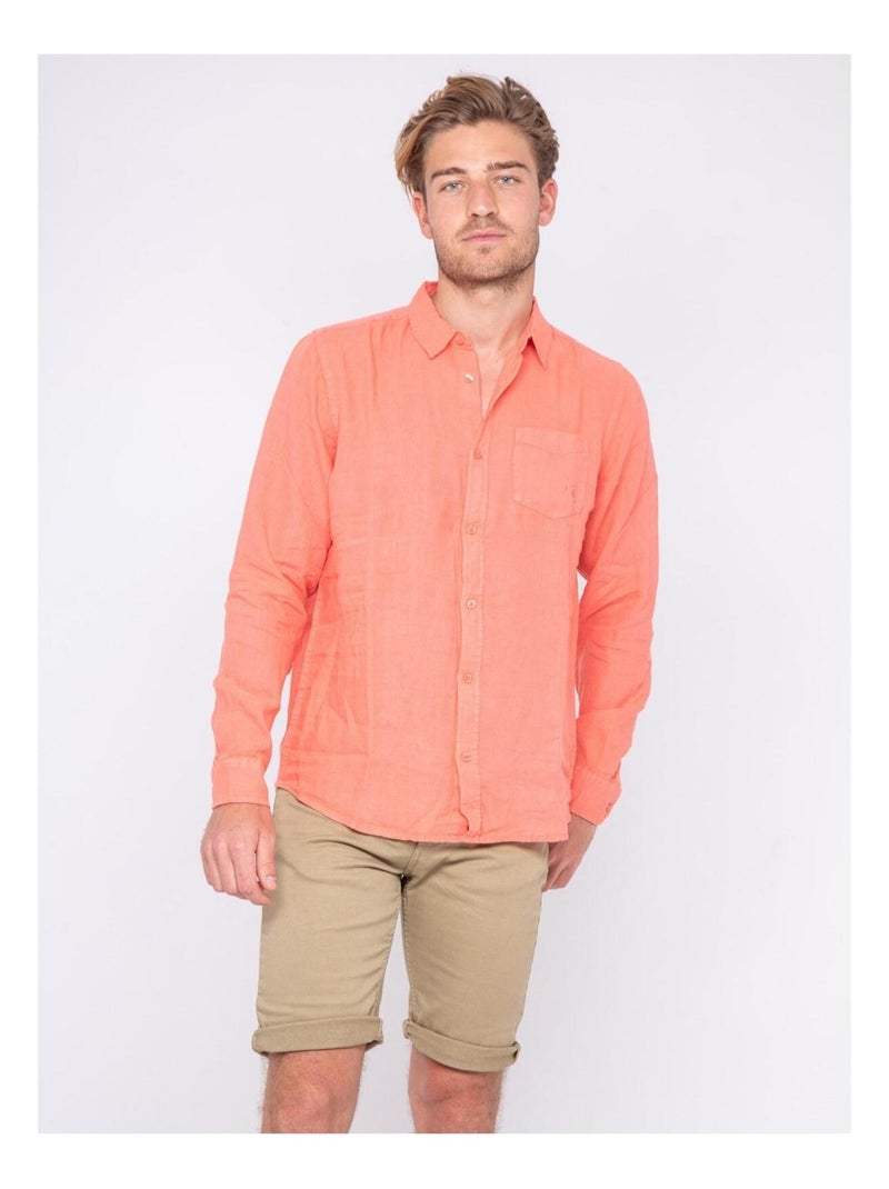 Chemise manches longues pur lin DALAMO Orange corail - Kiabi