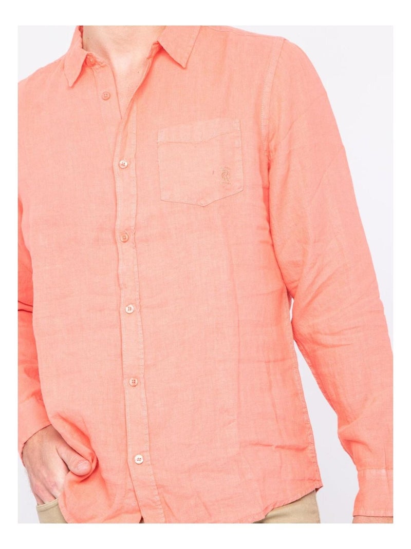 Chemise Homme Borrillo Napoli 100% Lin - Couleur Corail, Slim, Made In Italy - Neuf Avec étiquettes