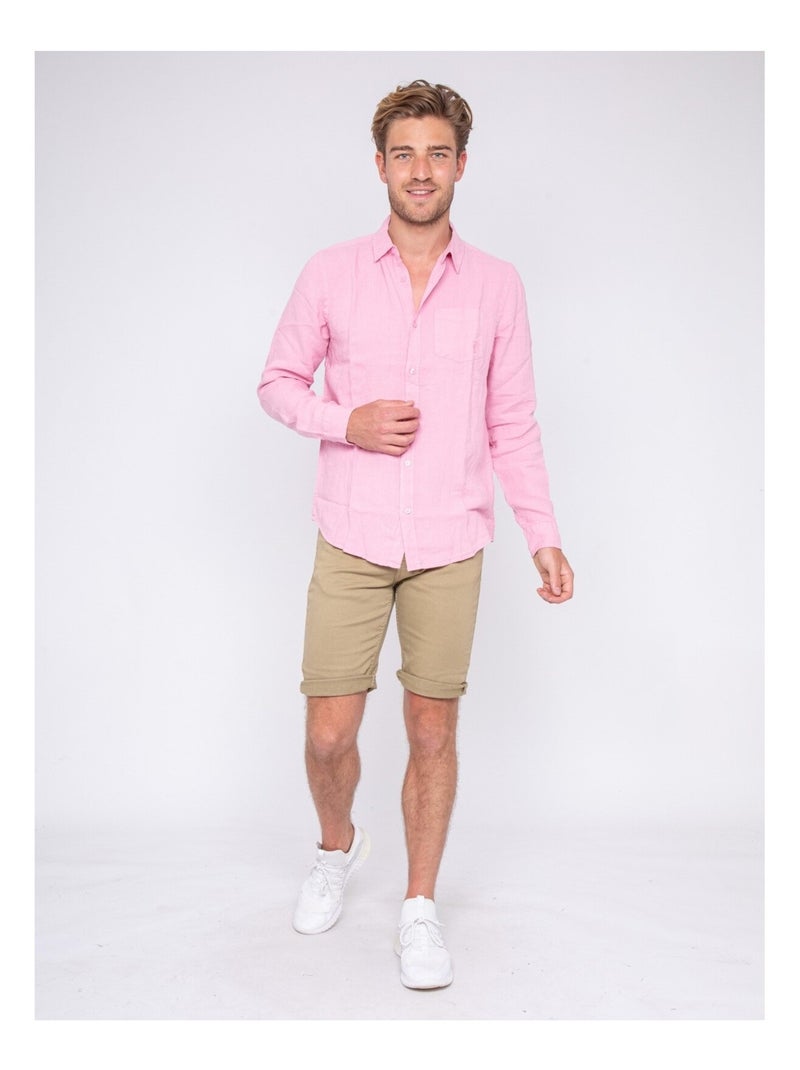 Chemise manches longues pur lin DALAMO Rose - Kiabi