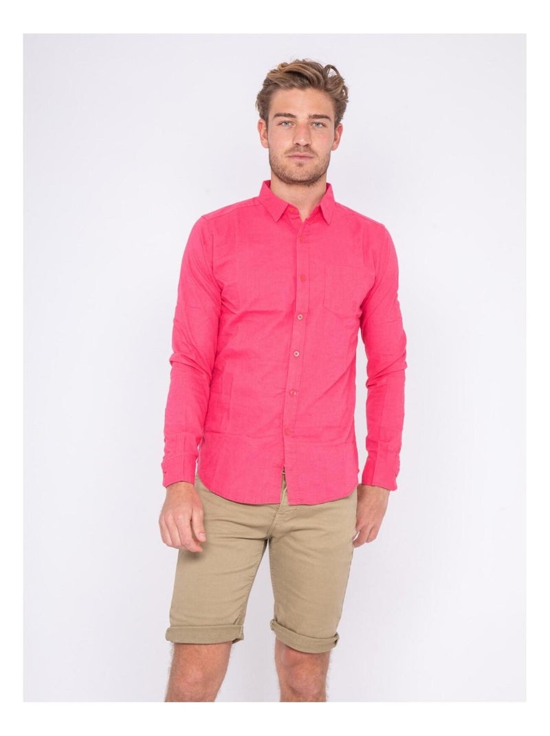 Chemise manches longues pur lin DALAMO Rose framboise - Kiabi