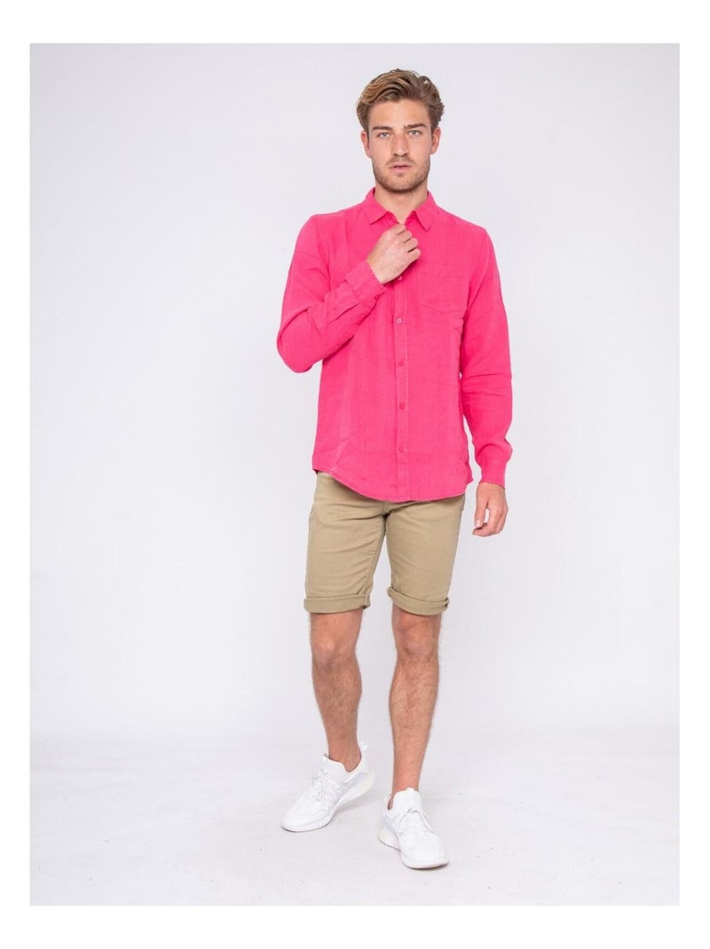 Chemise manches longues pur lin DALAMO Rose framboise - Kiabi