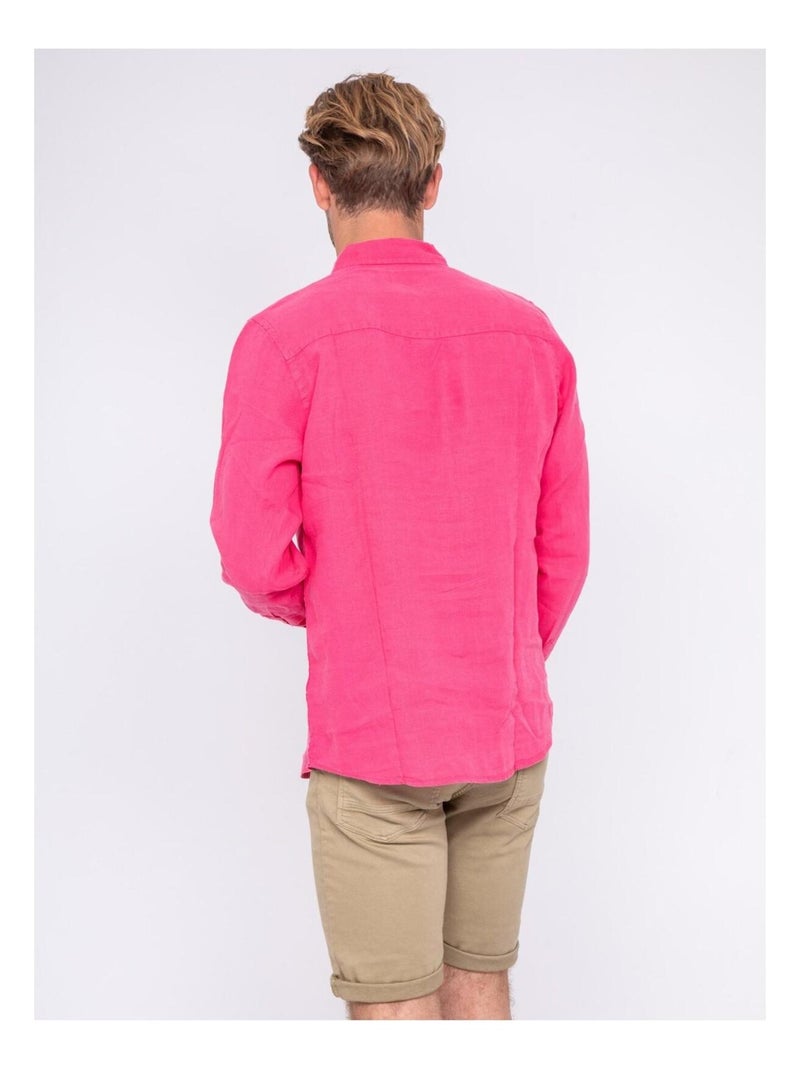 Chemise manches longues pur lin DALAMO Rose framboise - Kiabi