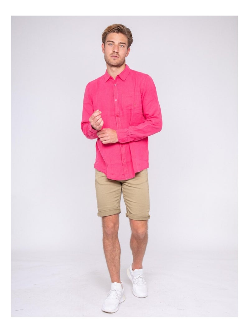 Chemise manches longues pur lin DALAMO Rose framboise - Kiabi