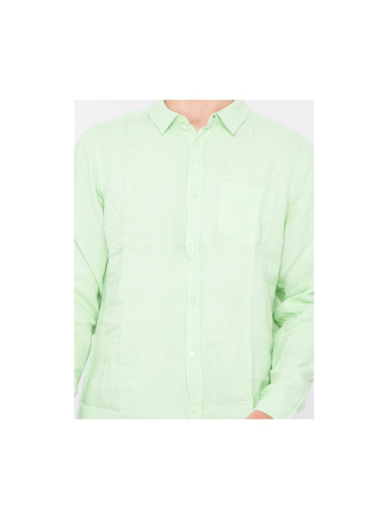 Chemise manches longues pur lin DALAMO Vert - Kiabi