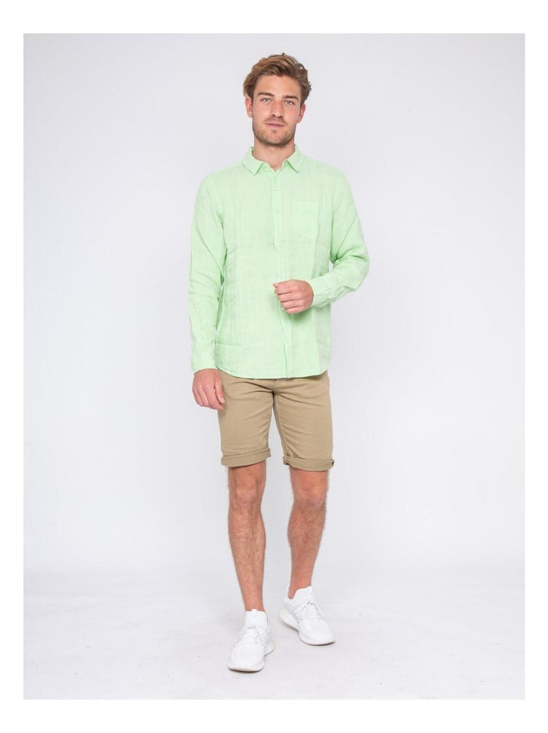 Chemise manches longues pur lin DALAMO Vert - Kiabi