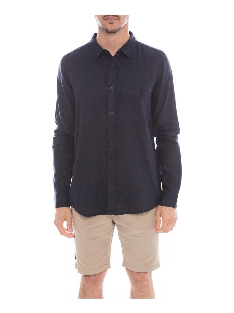 Chemise Tunique En Lin Pur – Bleu Marine – Taille S – Contemporaine – Manches Courtes