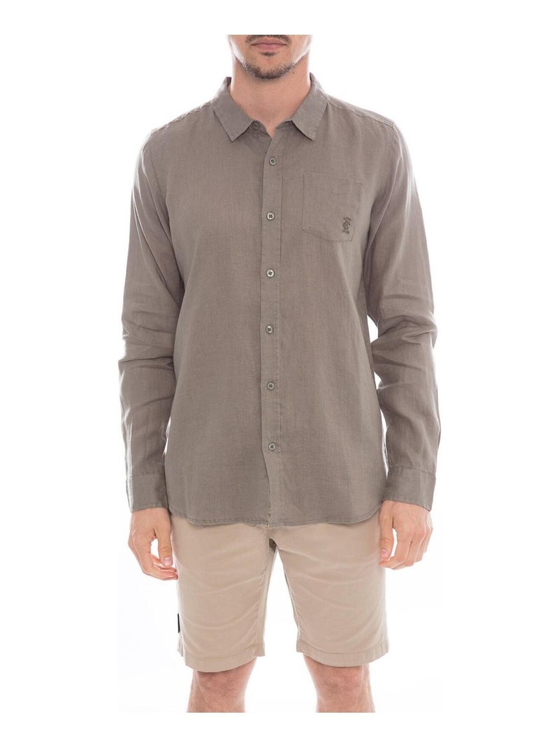 Chemise manches longues pur lin DALINO Kaki - Kiabi