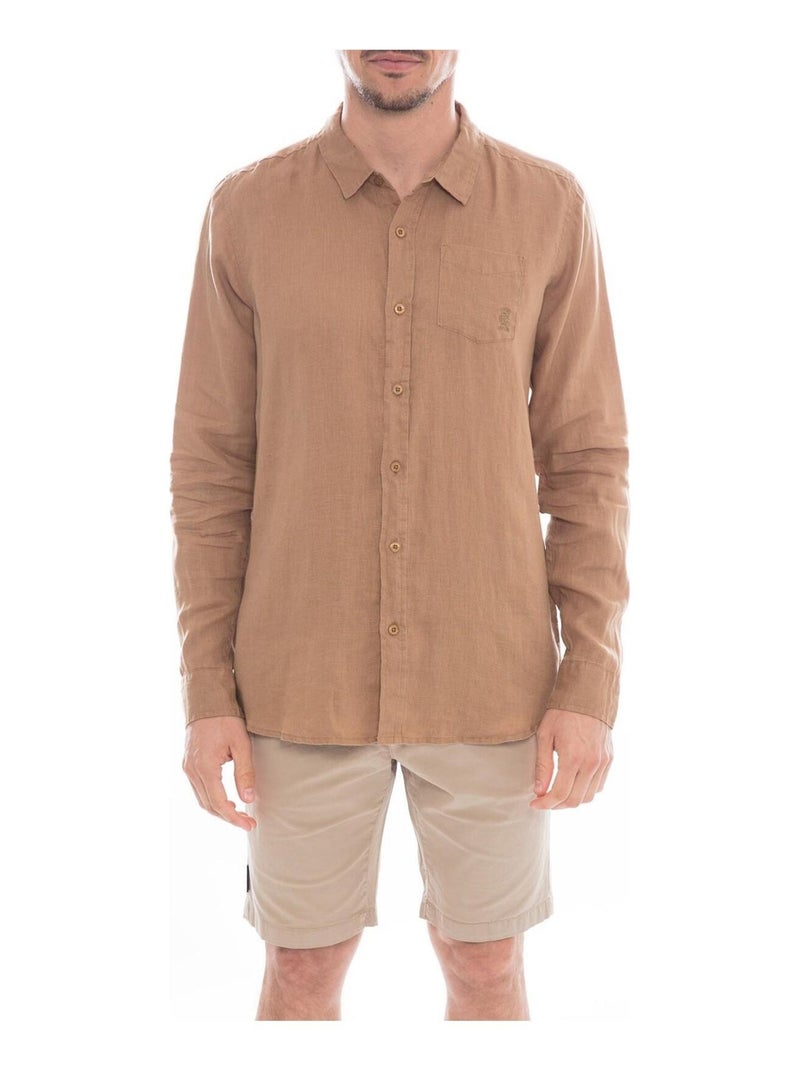 Chemise manches longues pur lin DALINO Marron - Kiabi