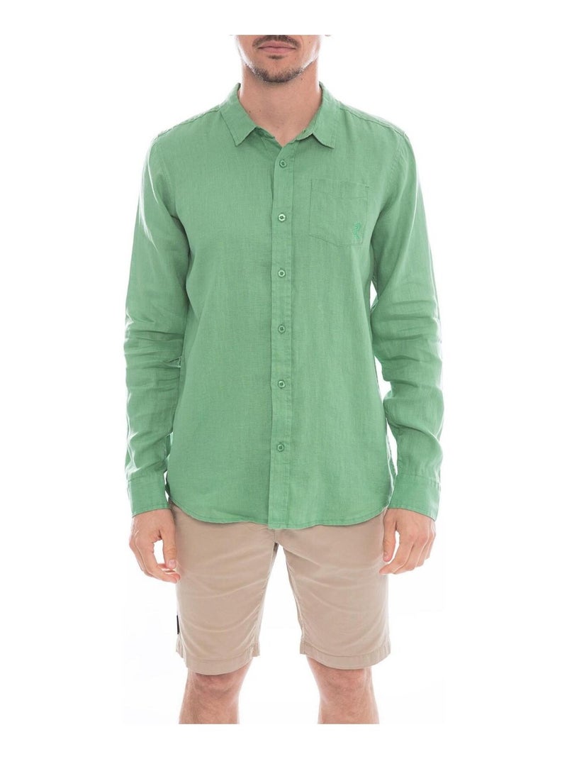 Chemise manches longues pur lin DALINO Vert - Kiabi