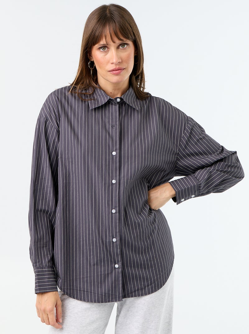 Chemise manches longues rayée Gris - Kiabi