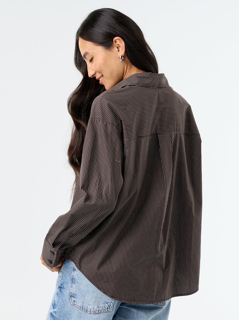 Chemise manches longues rayée Marron - Kiabi