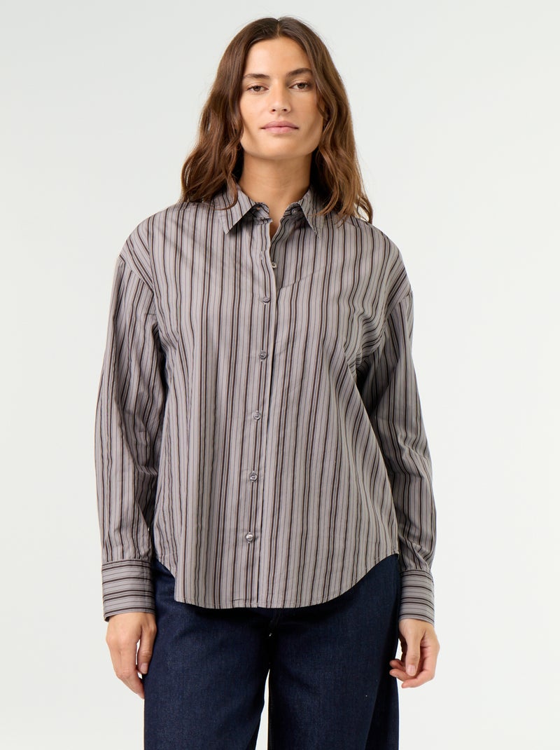 Chemise manches longues rayée Violet - Kiabi