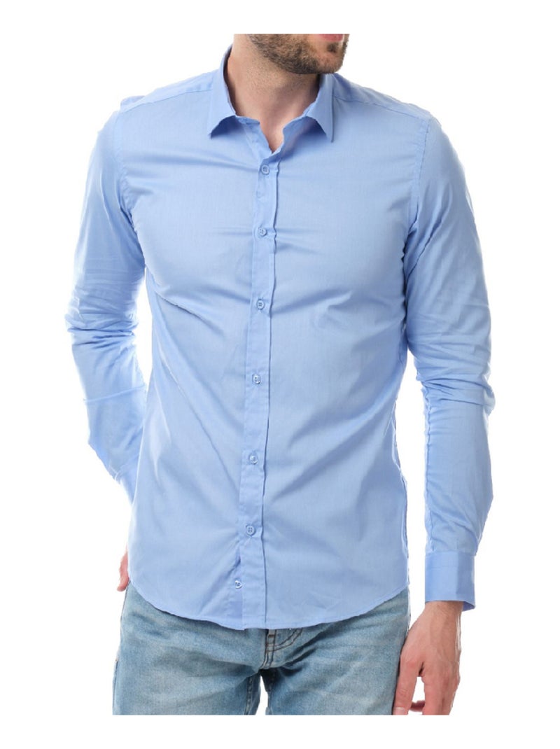 Chemise manches longues unie Bleu - Kiabi