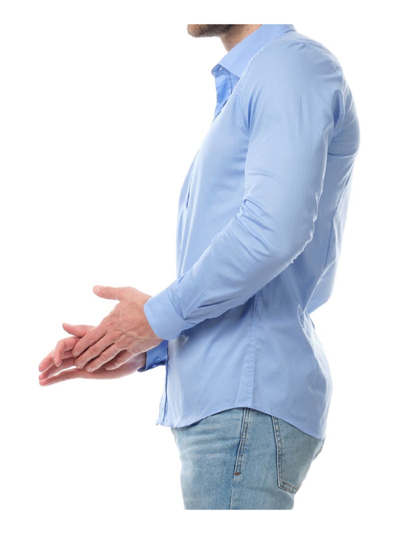 Chemise manches longues unie Bleu - Kiabi