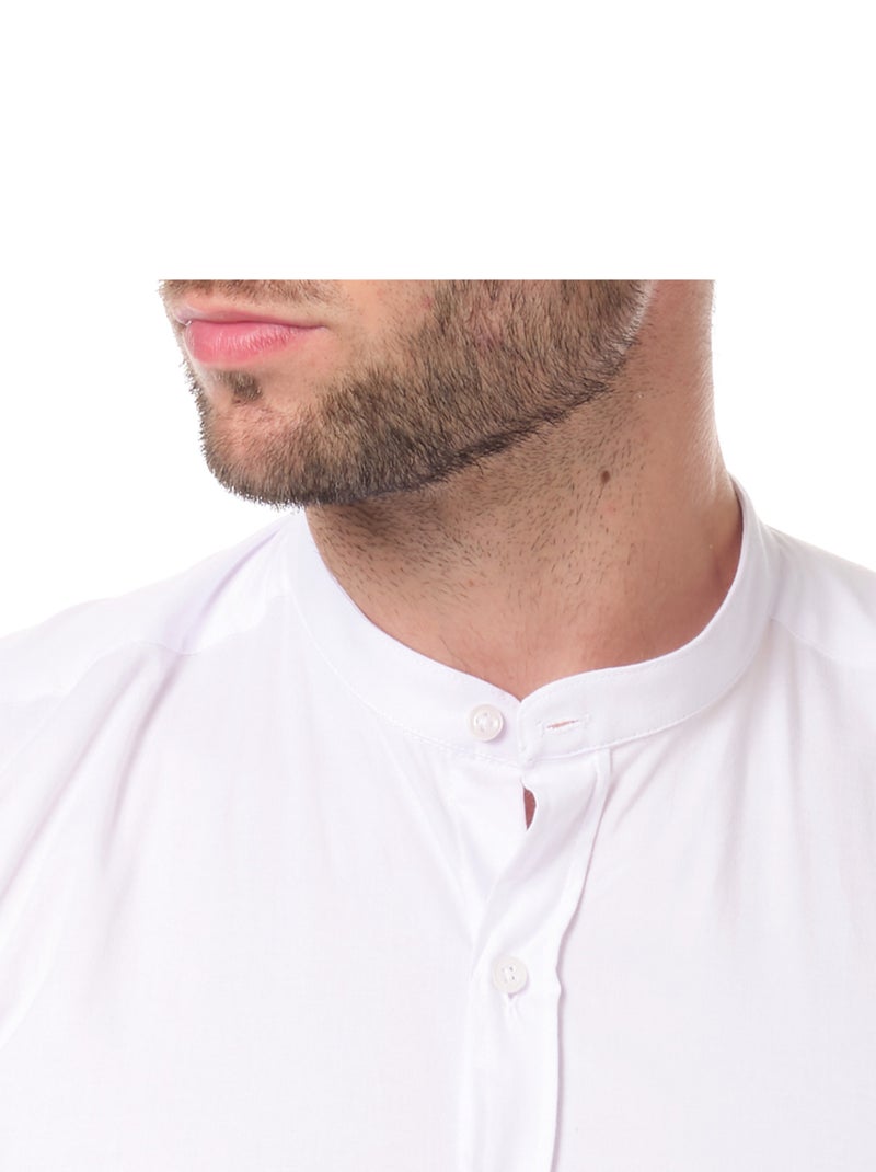 Chemise manches longues unie col mao Blanc - Kiabi