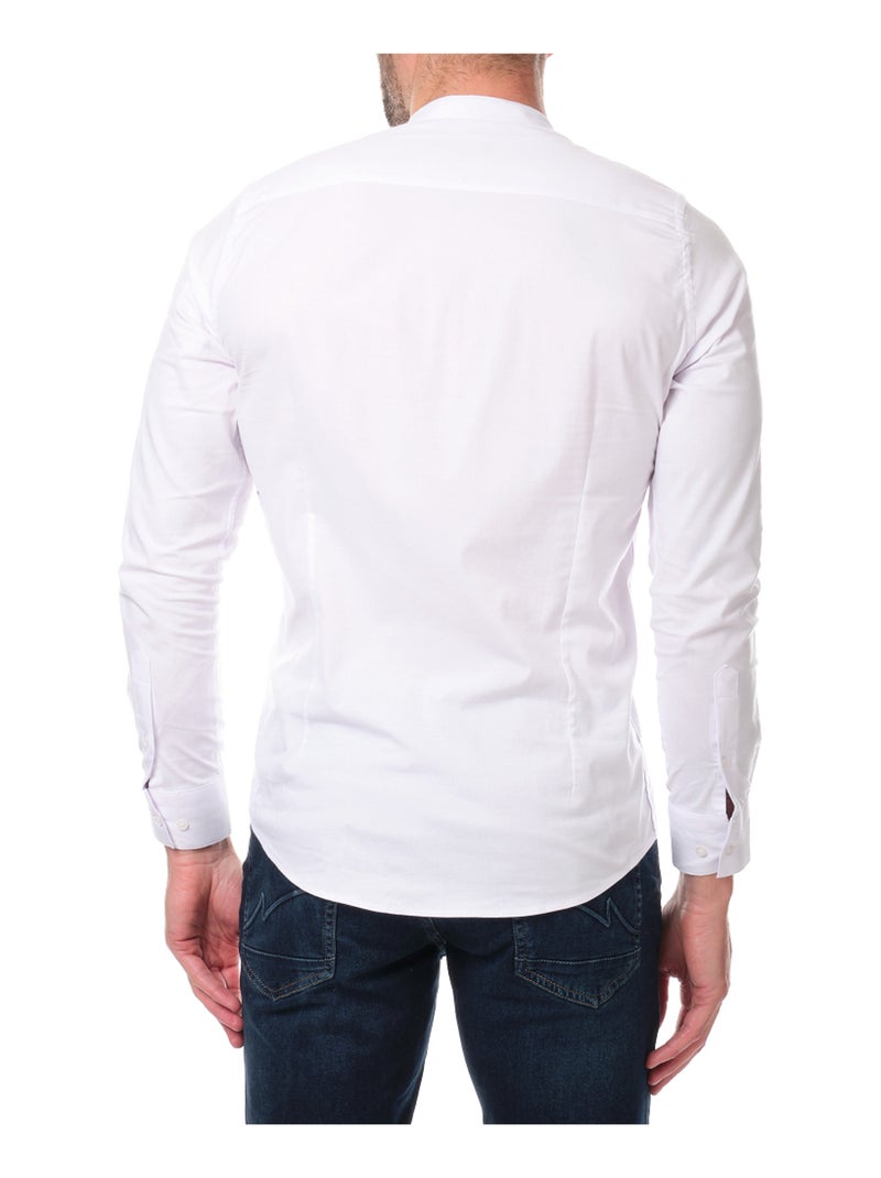 Chemise manches longues unie col mao Blanc - Kiabi