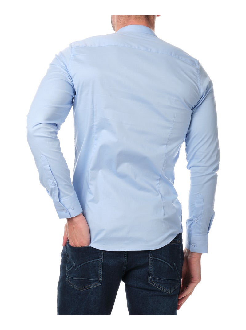Chemise manches longues unie col mao Bleu - Kiabi