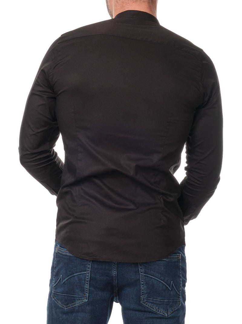 Chemise manches longues unie col mao Noir - Kiabi