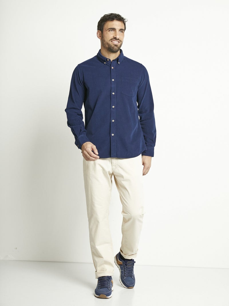 Chemise manches longues velours milleraies Bleu marine - Kiabi