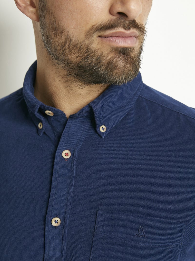 Chemise manches longues velours milleraies Bleu marine - Kiabi