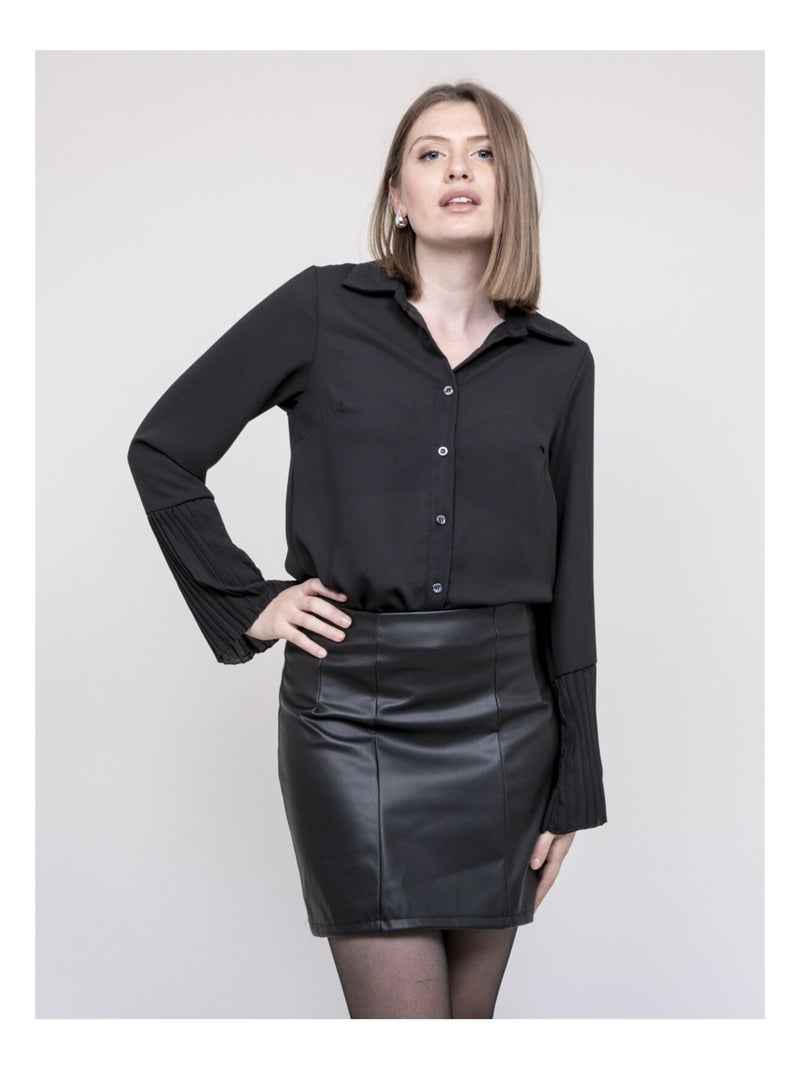 Chemise manches plissées OVIDE Noir - Kiabi