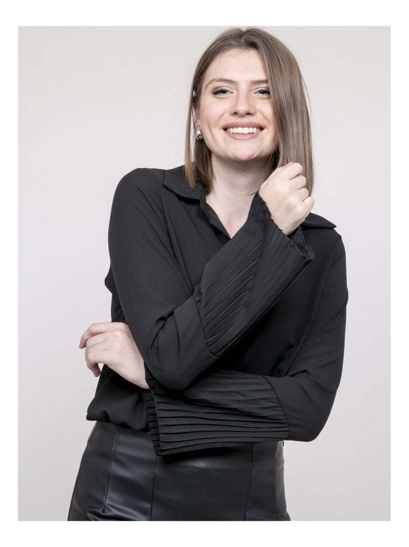 Chemise manches plissées OVIDE Noir - Kiabi