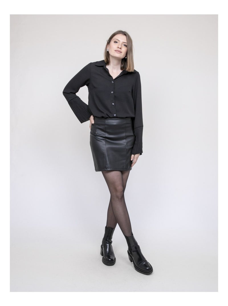 Chemise manches plissées OVIDE Noir - Kiabi