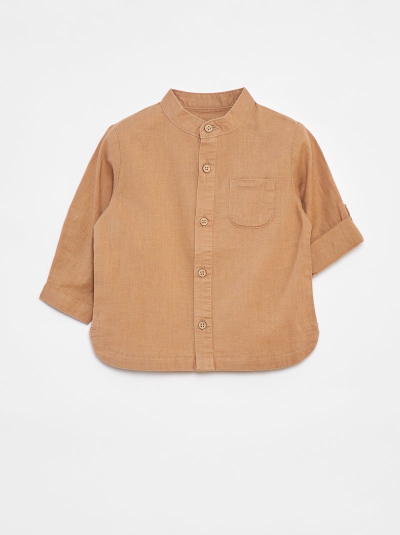 Chemise mao en lin mélangé Beige - Kiabi