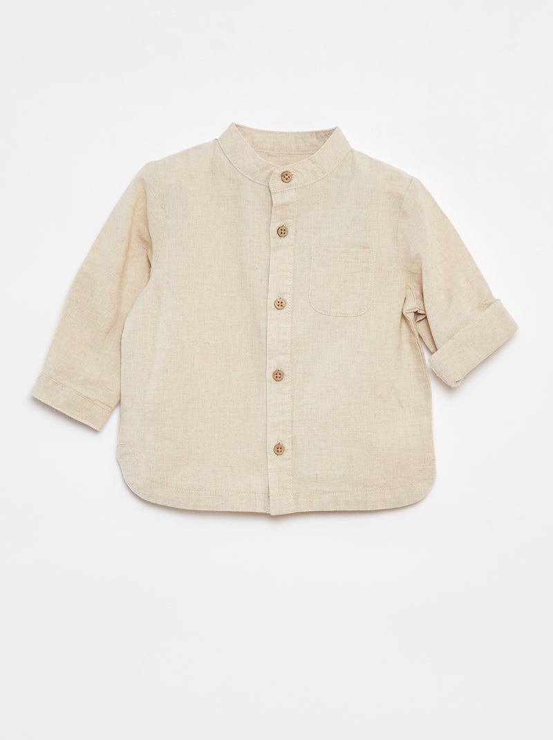Chemise mao en lin mélangé Blanc - Kiabi