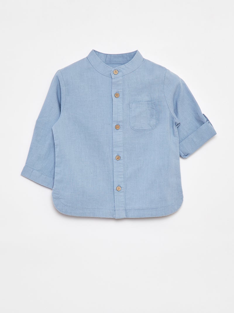 Chemise mao en lin mélangé Bleu - Kiabi