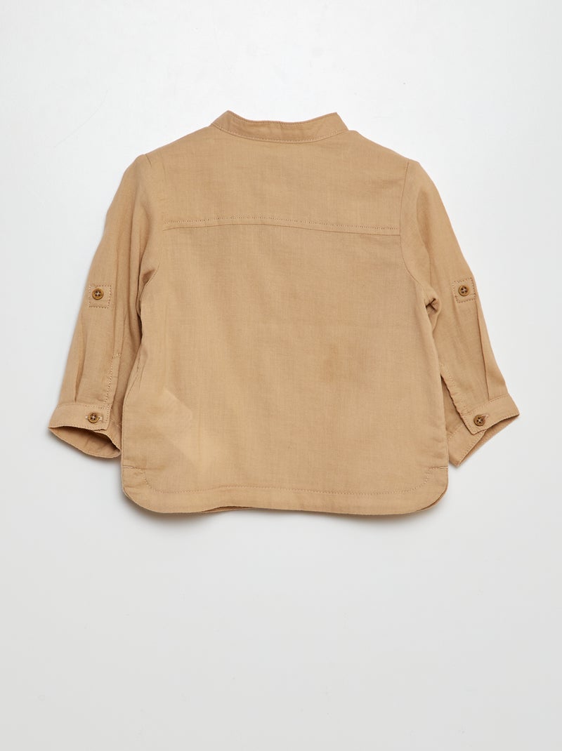 Chemise matière légère col mao Beige - Kiabi