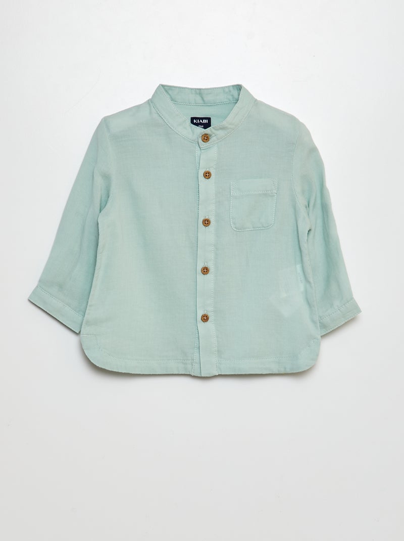 Chemise matière légère col mao Vert - Kiabi