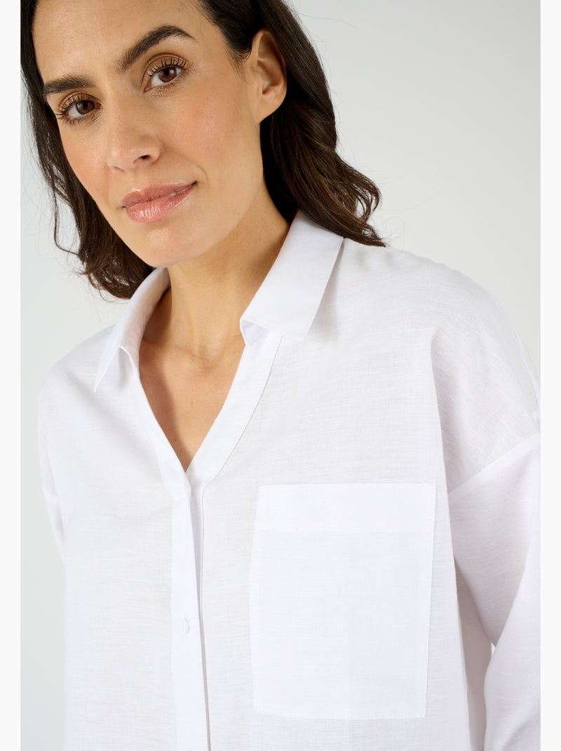 Chemise mélange lin et coton - damart Blanc - Kiabi