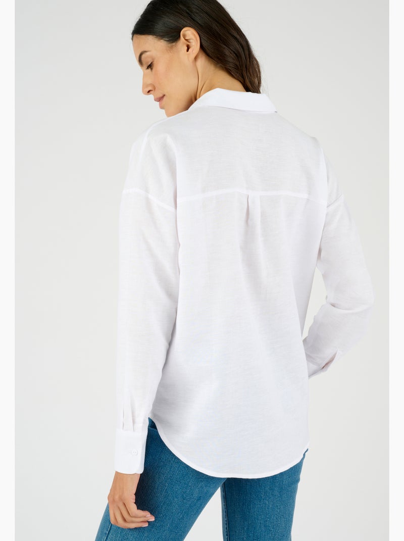 Chemise mélange lin et coton - damart Blanc - Kiabi