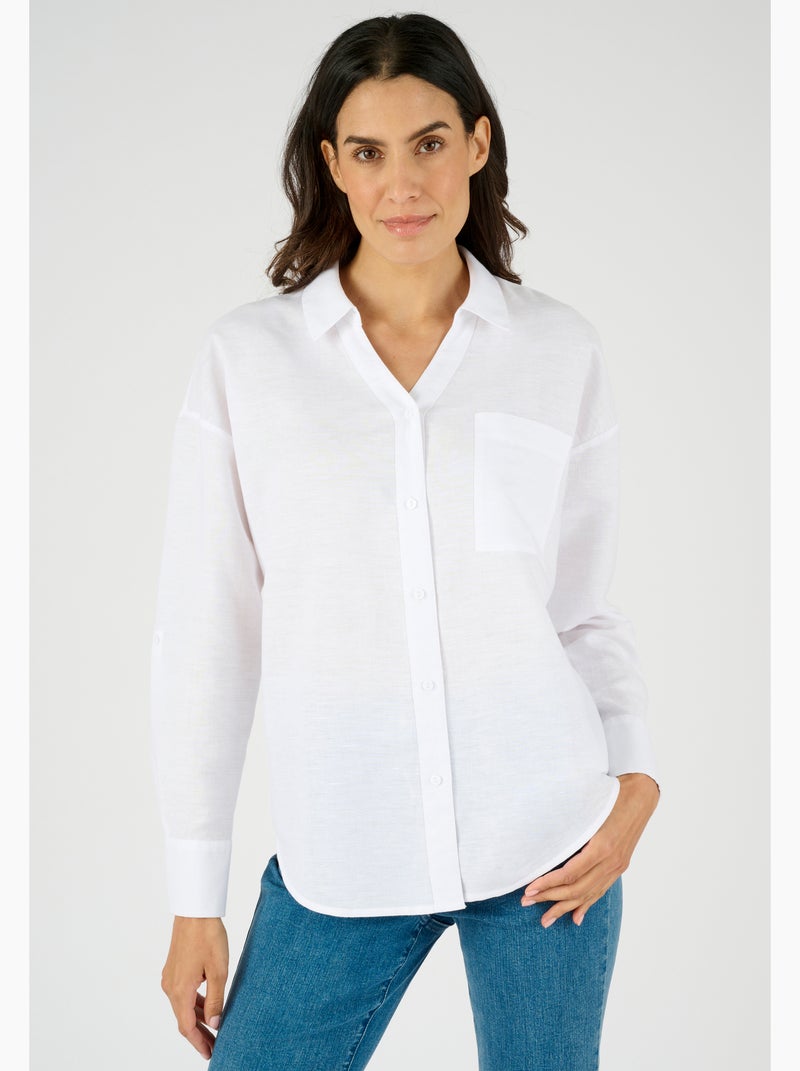 Chemise mélange lin et coton - damart Blanc - Kiabi