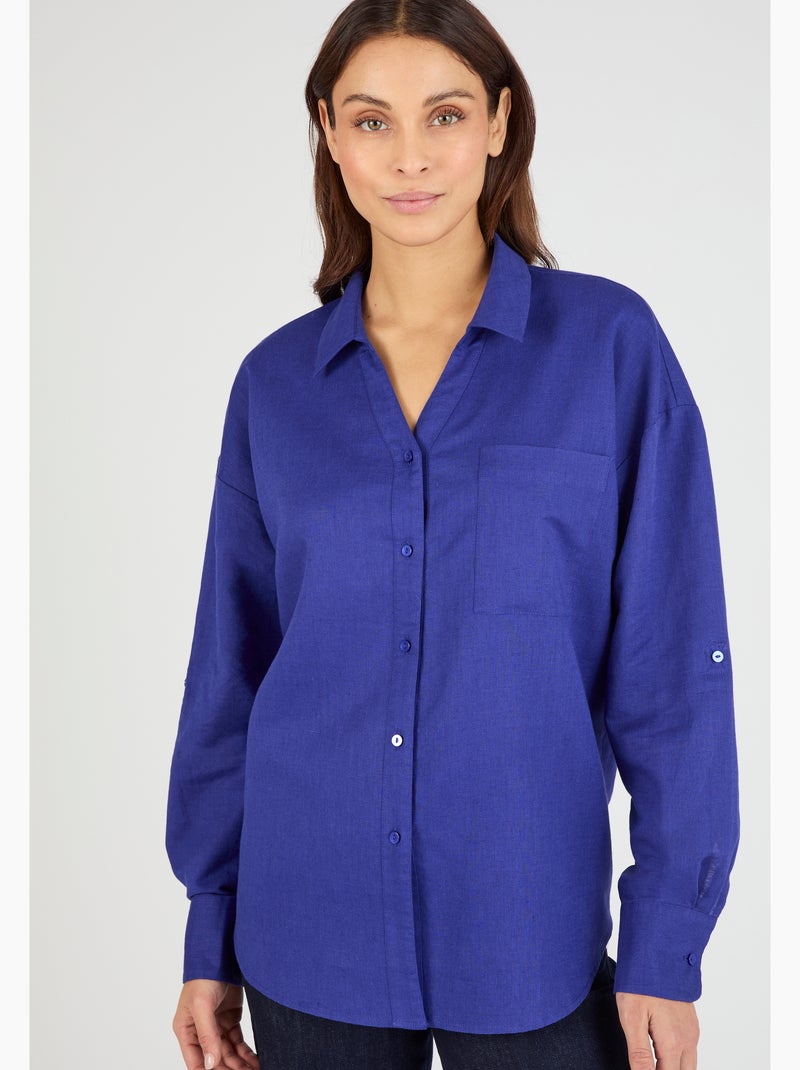 Chemise mélange lin et coton - Damart Bleu - Kiabi