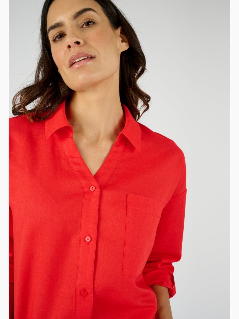 Chemise mélange lin et coton - Damart Rouge - Kiabi