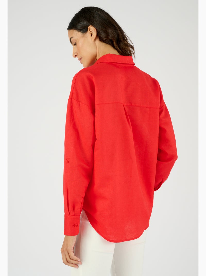 Chemise mélange lin et coton - Damart Rouge - Kiabi