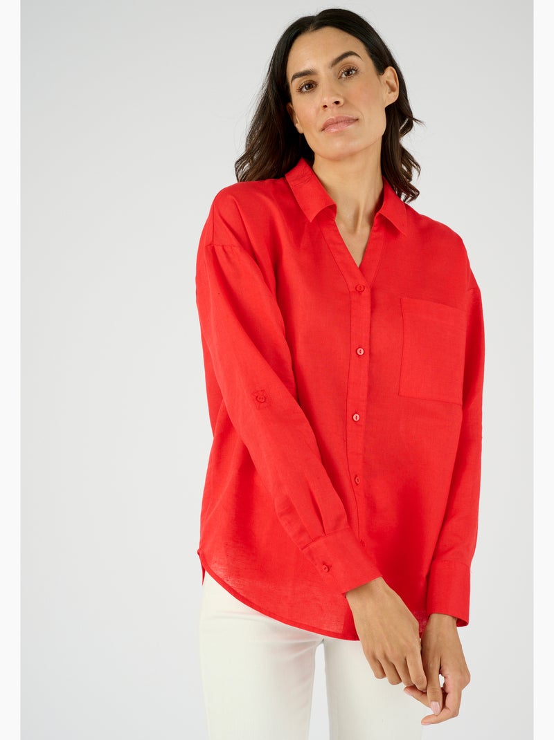 Chemise mélange lin et coton - Damart Rouge - Kiabi